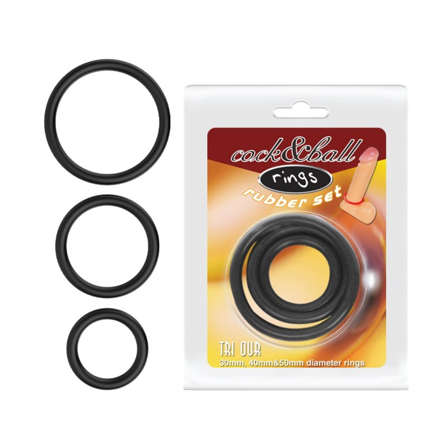 3085 Baile Cock & Ball Rings Rubber Set, черный. Набор эрекционных колец