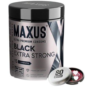 3013-1 MAXUS Презервативы Extra Strong, 15 шт. Черного цвета, утолщенные
