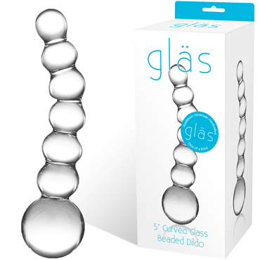 Glas 5" Curved Glass Beaded Dildo, прозрачный. Изогнутый фаллоимитатор из шариков