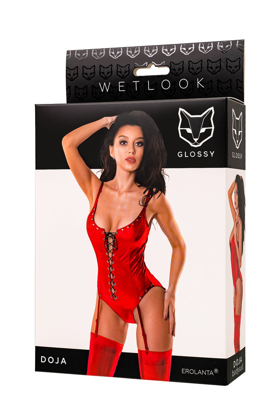 13815-2 Glossy Doja M, красный. Боди из блестящего материала Wetlook со шнуровкой. — изображение 7