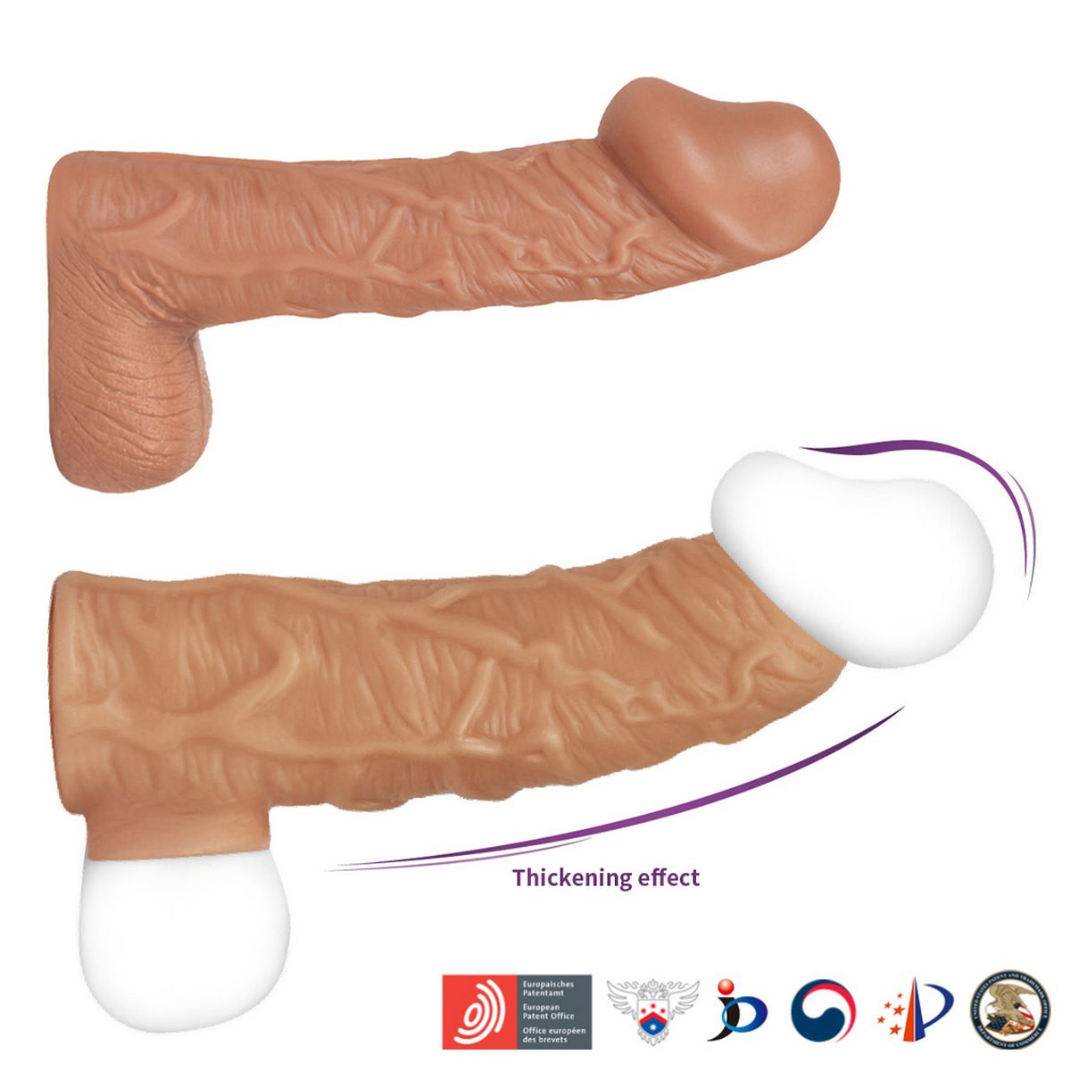 3580-2 Kokos Nude Sleeve NS.001 M, телесная. Насадка реалистик с подхватом мошонки на фаллос и открытой головкой — изображение 3
