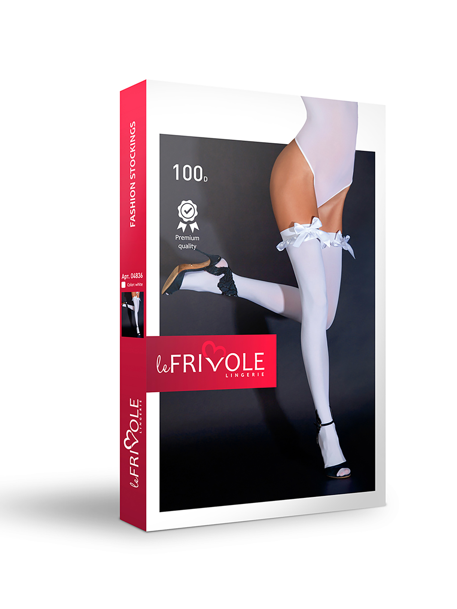 3350 Le Frivole Sense Плотные белые чулки 100 den с атласными бантами. — изображение 2