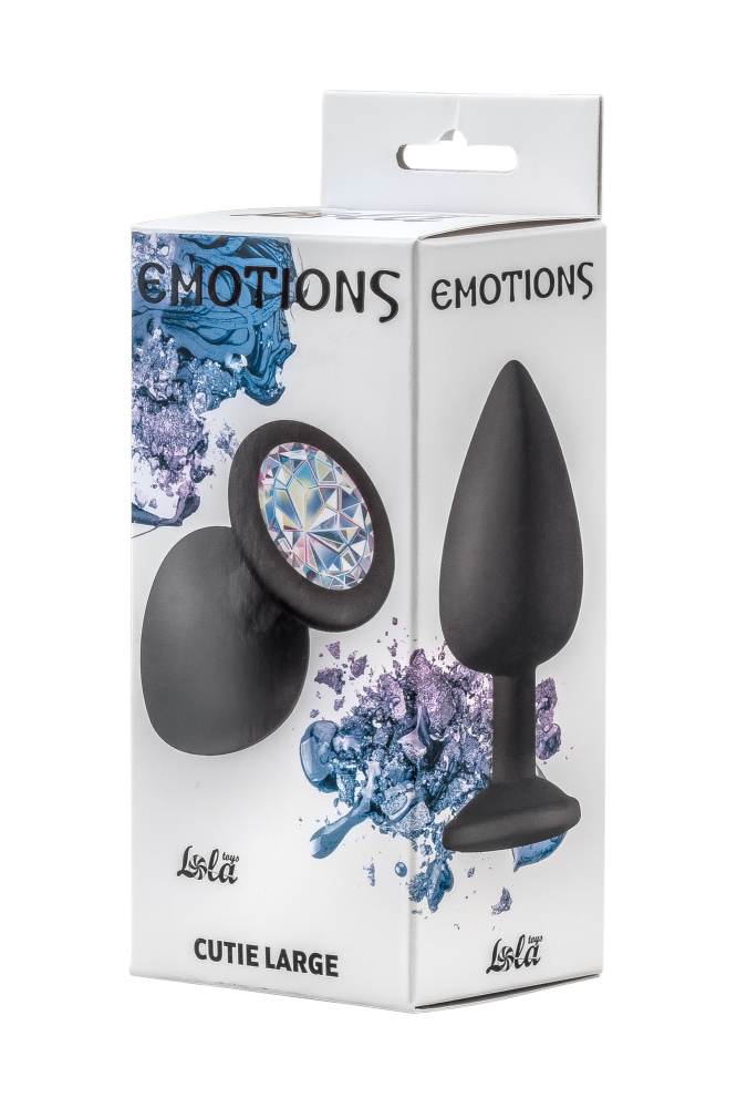 Lola Toys Emotions Cutie Large, черная. Анальная пробка с кристаллом цвета Лунный камень