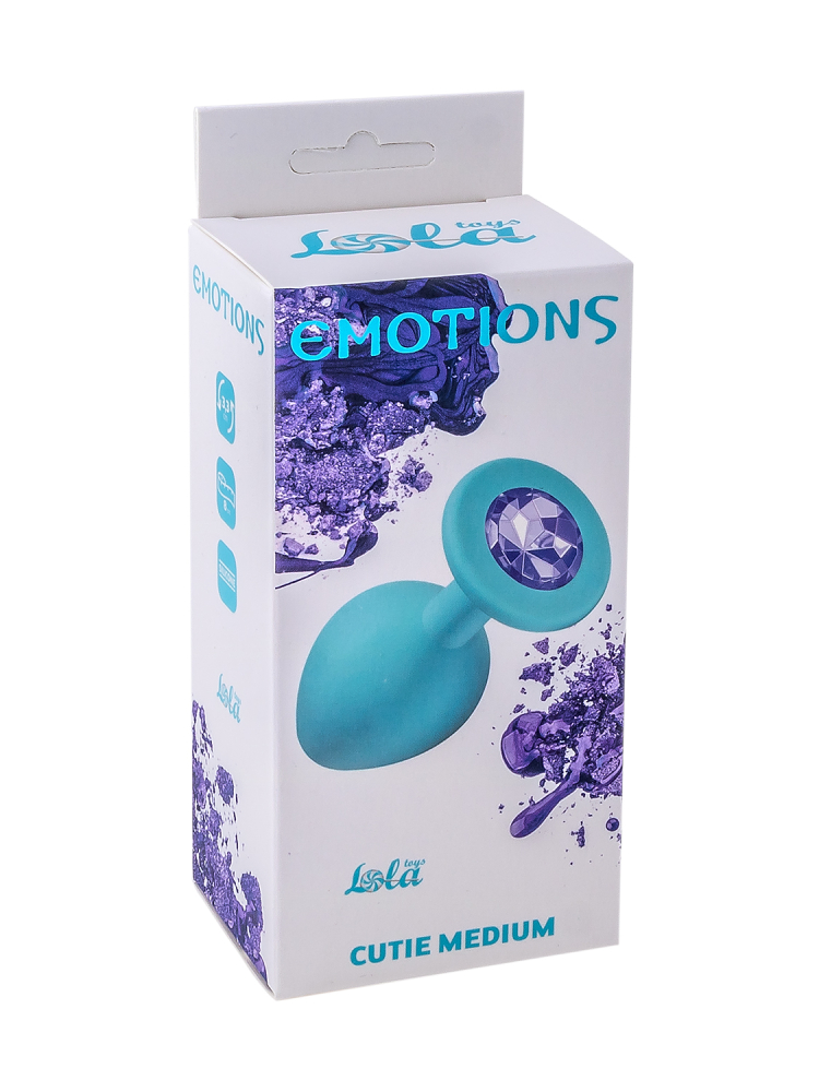 3243 Lola Toys Emotions Cutie Medium, голубая. Анальная пробка с пурпурным кристаллом