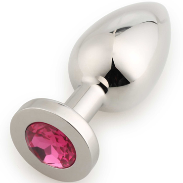 3335 Play Secrets Stainless Steel Butt Plug Large, серебристый/ярко-розовый. Большая анальная пробка с кристаллом