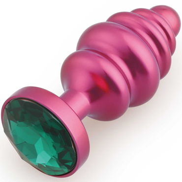 3339 Play Secrets Thread Butt Plug Small, красный/темно-зеленый. Малая анальная пробка с ребристым рельефом и кристаллом