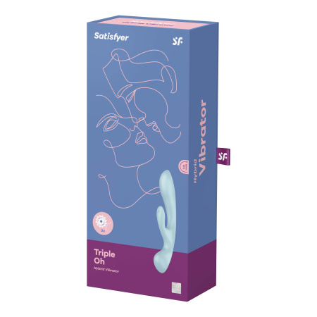 6719-1 Satisfyer Triple Oh, голубой. Вибромассажёр с клиторальным отростком — изображение 5
