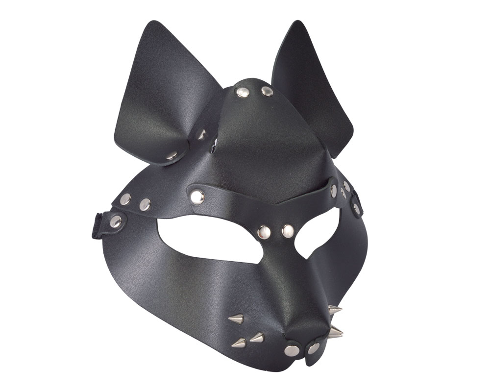 3572 Sitabella Маска БДСМ Wolf с шипами, черная. С соединениями в виде заклепок