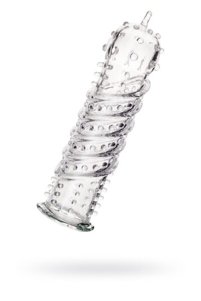 3283 Toyfa A-toys Penis Extender 15,5 см, прозрачная. Насадка на пенис с шипиками и спиралью