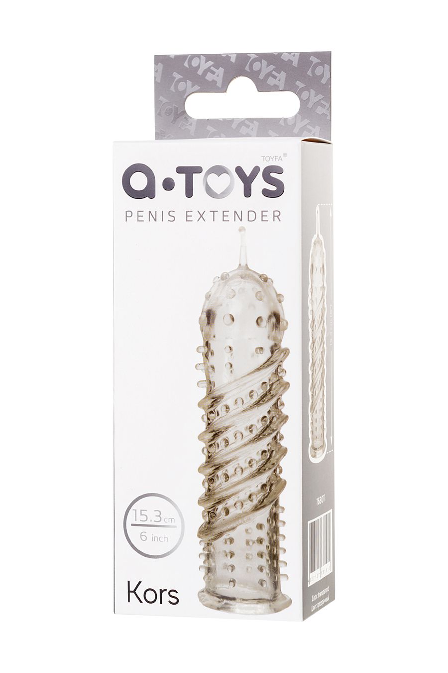 3283 Toyfa A-toys Penis Extender 15,5 см, прозрачная. Насадка на пенис с шипиками и спиралью — изображение 4