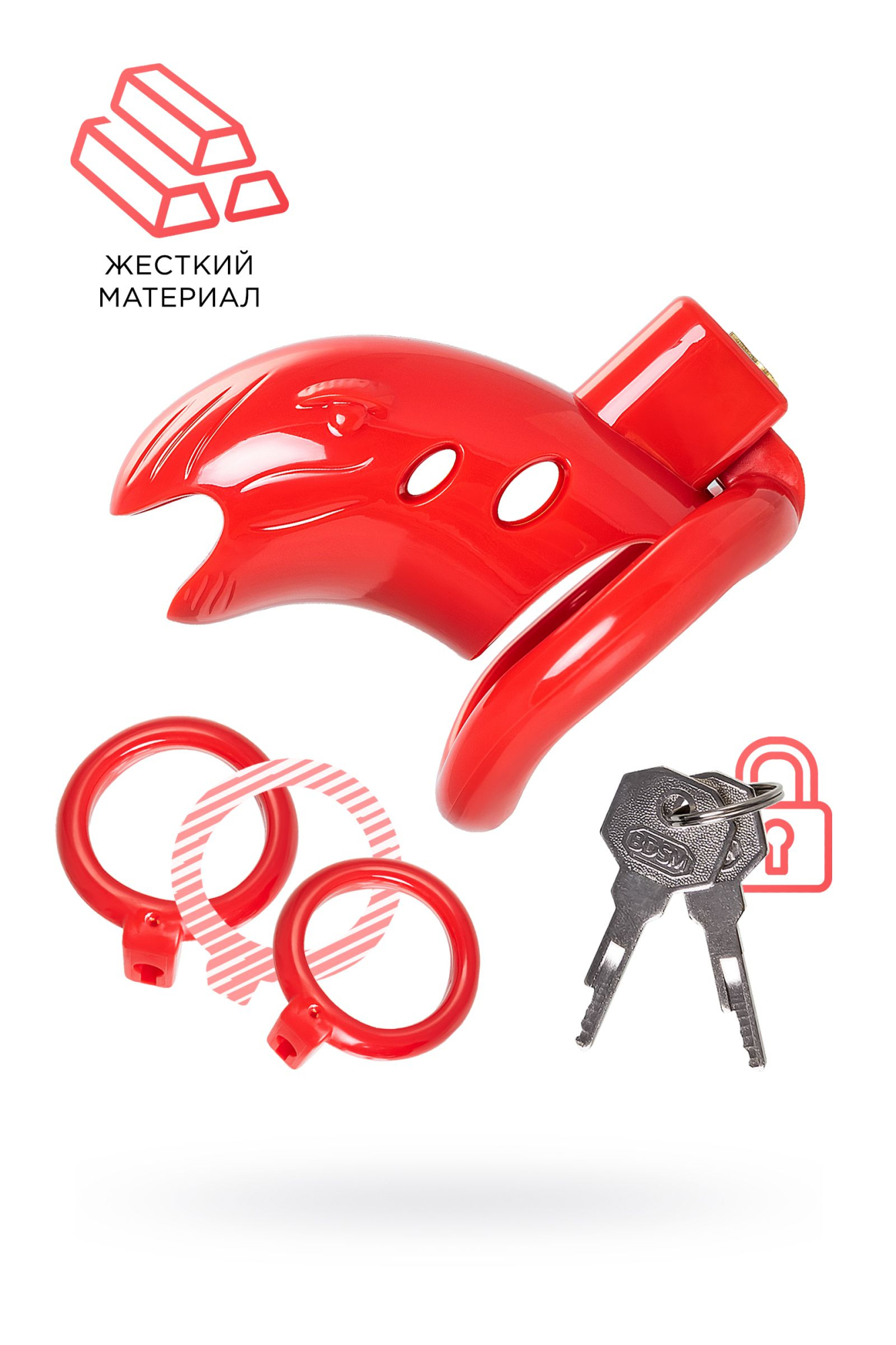 3100 Toyfa Black&Red Chastity Cage, красный. Пояс верности для мужчин