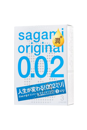 3464 Sagami Original 002 Extra Lub, 3 шт. Полиуретановые презервативы 0,02 мм с увеличенным объемом смазки
