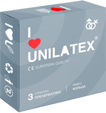 3259 Unilatex Ribbed. Презервативы c кольцами. Упаковка по 3 шт.