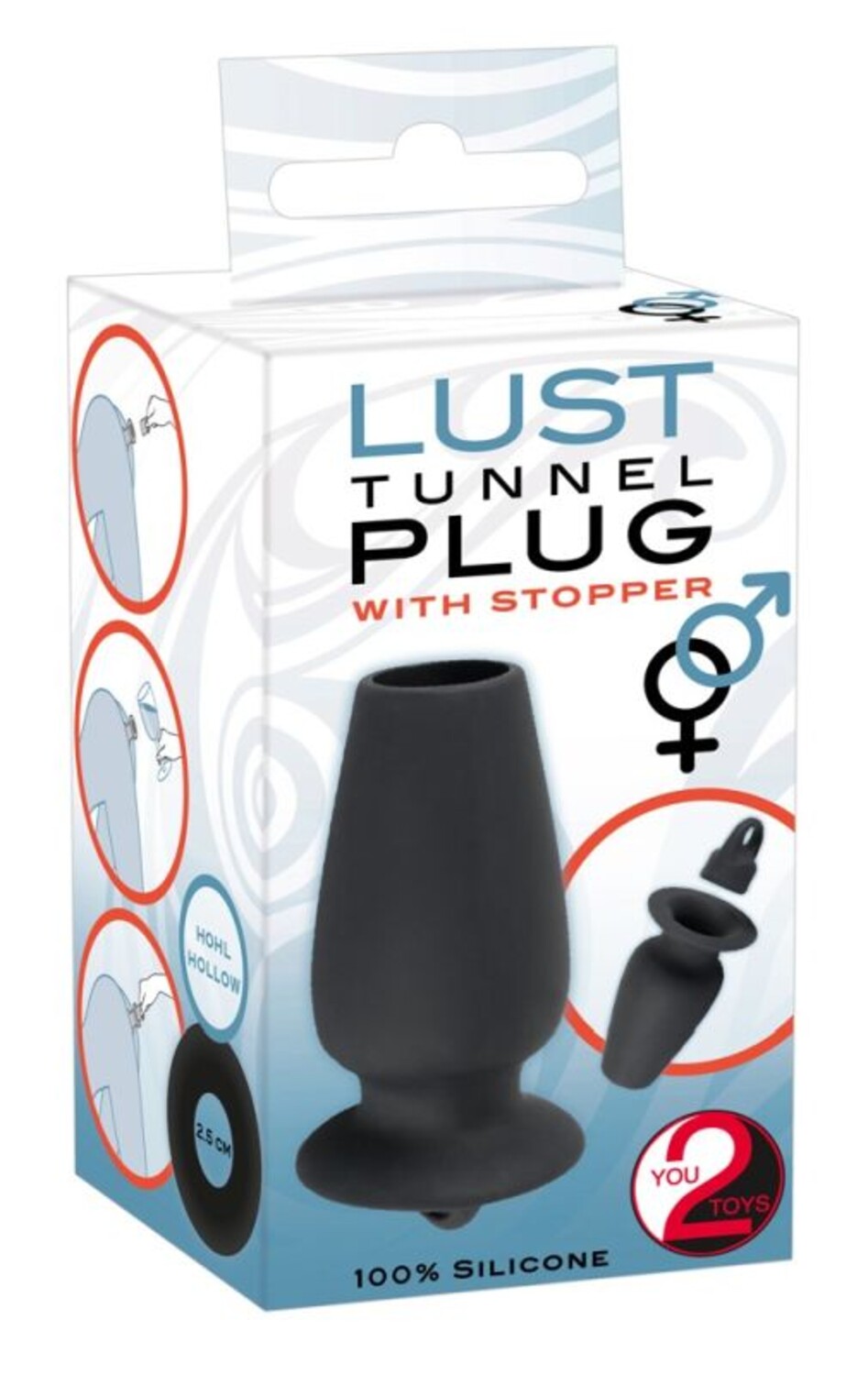 3209 You2Toys Lust Tunnel, черная. Анальная пробка полая