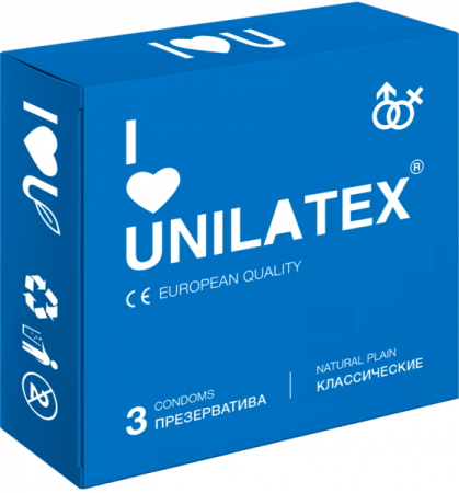 3910 Unilatex Natural Plain. Презервативы классические. Упаковка по 3 шт.