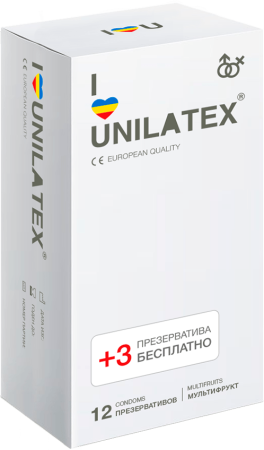 3854-1 Unilatex Multifruits. Презервативы ароматизированные. Упаковка по 12 шт+3 шт